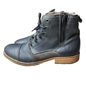 STEVE MADDEN Men’s Leather Cap Toe Lace-Up Boots Roy Black Gray Size 8